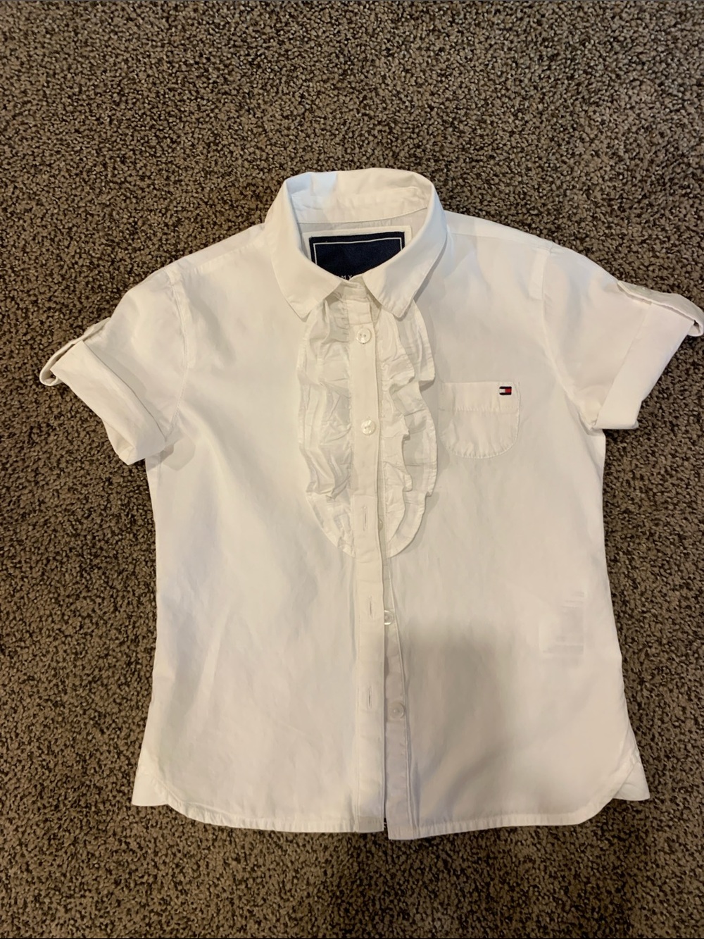💥2/$30💥Tommy Hilfiger XS Adorable White Ruffle-Front Button Down Shirt for Kids